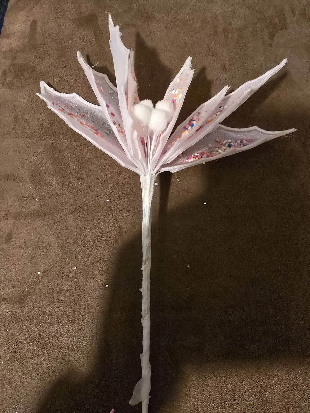 Pink Glitter Holiday Poinsettia Stem with Pom Berry Accents. 6 Pieces. NWT.